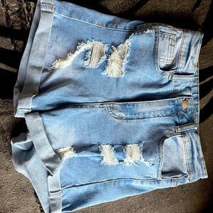 High Waist, Light Wash Denim Shorts